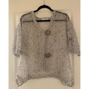 Lulu B Women’s Size Medium‎ Cardigan Mesh Gray Wooden Buttons 3/4 sleeve …